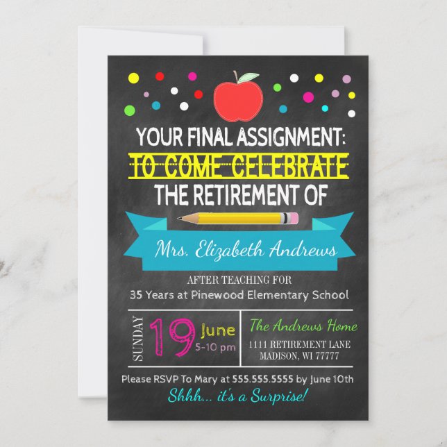 Teacher Retirement Chalkboard School's out Forever Invitation (Front)