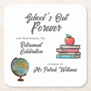 Teacher Retirement Colourful Nostalgic Classic   Square Paper Coaster