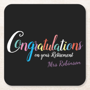 Teacher retirement congratulations square paper coaster