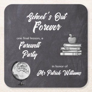 Teacher Retirement Farewell Blackboard Nostalgic  Square Paper Coaster
