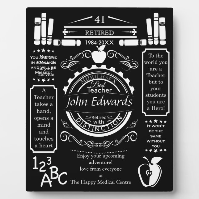 teacher retirement gift for boss, long service plaque (Front)