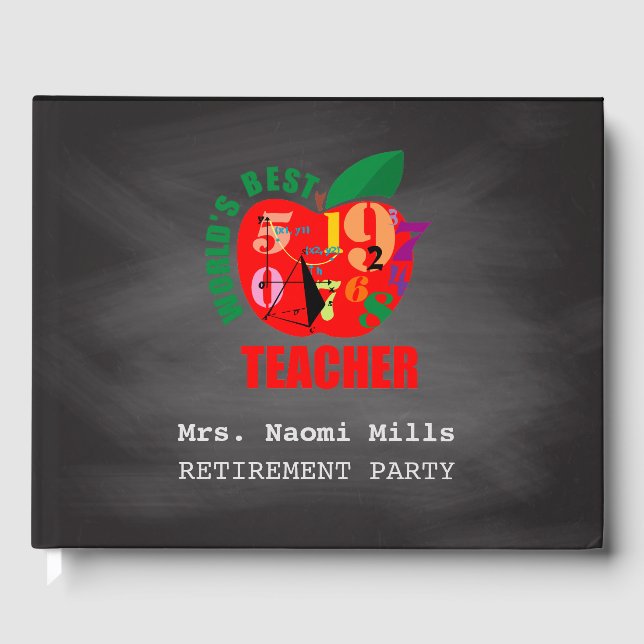 Teacher Retirement Party | Chalkboard Apple Guest Book (Front)