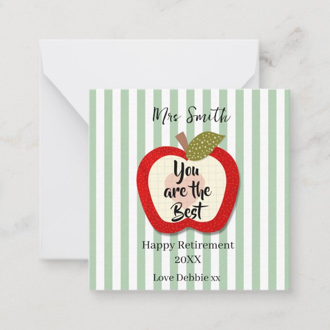 Teacher Retirement Thank You Apple Note Card  (Front)