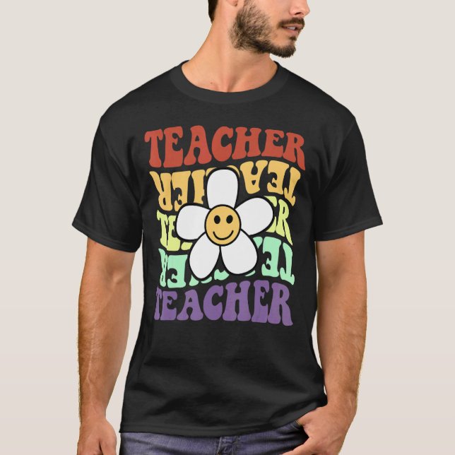 Teacher Retro Sunflower Smile Face Back To School  T-Shirt (Front)