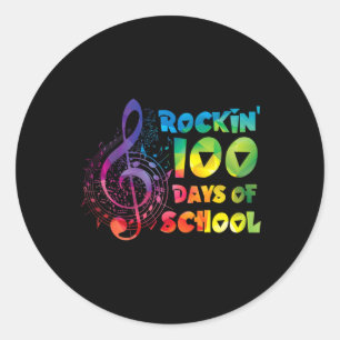 Teacher -rockin 100 Days Of School Music Key  Classic Round Sticker