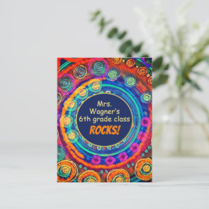 Teacher’s Name and Class Rock, Colourful Fun Postcard