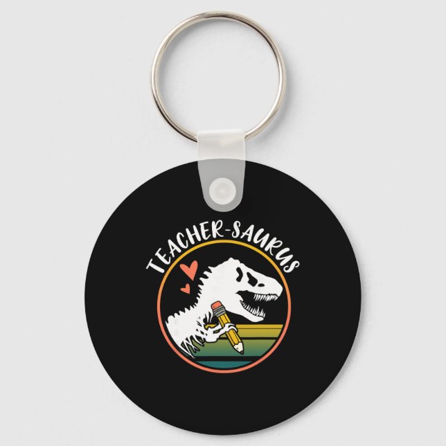 Teacher-saurus Funny Dinosaur Teacher Design T-rex Key Ring (Front)