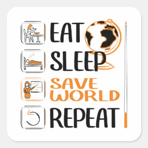 Teacher saves World. School, Lesson, Teaching Square Sticker