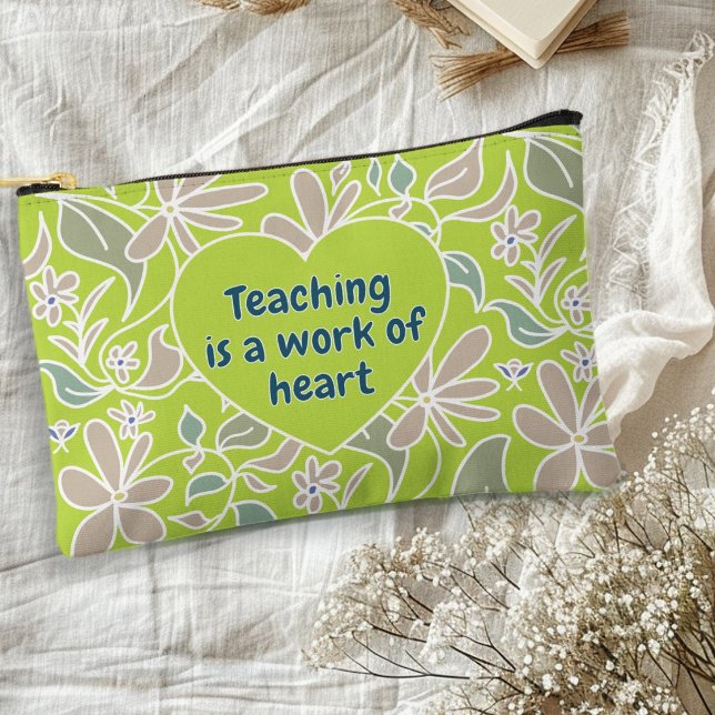 Teacher Saying Lime Green Botanical Accessory Pouch (Creator Uploaded)