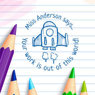 Teacher Says Out of This World Custom Rocket Self-inking Stamp