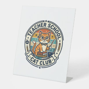 Teacher School Cat Cute Kitty Design - Teacher Sch Pedestal Sign