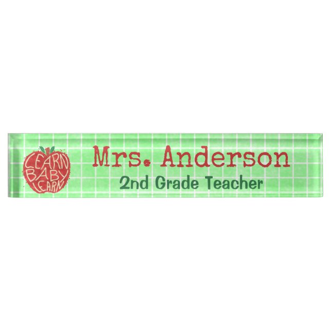 Teacher School Classroom Apple | Learn Baby | Name Nameplate (Front)