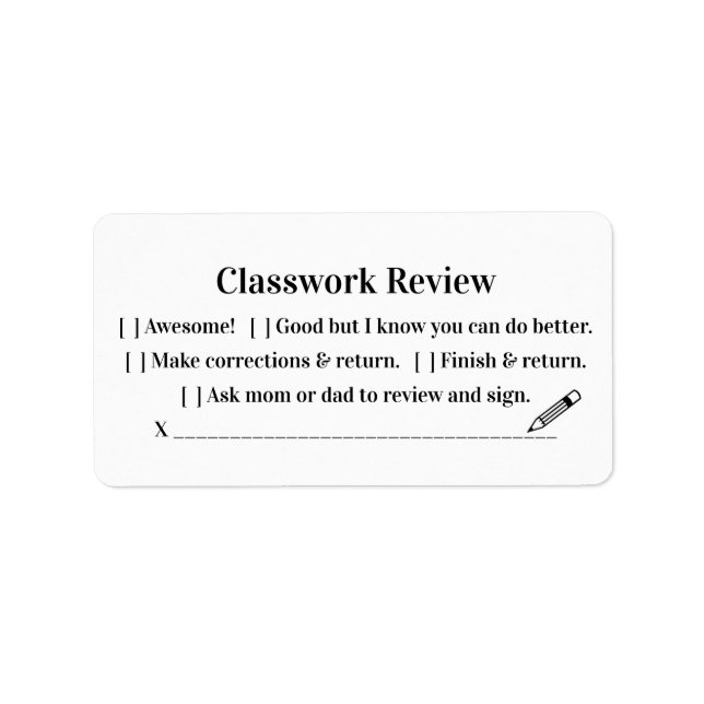 Teacher School Classwork/Homework Grading Sticker (Front)