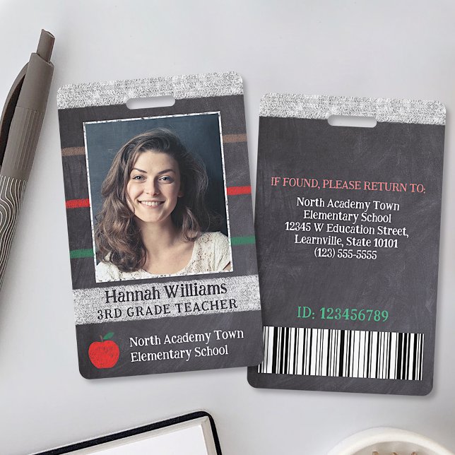 Teacher School Employee Custom Photo Logo Bar Code ID Badge (Creator Uploaded)