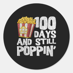 Teacher School Student Popcorn 100 Days Of School  Classic Round Sticker