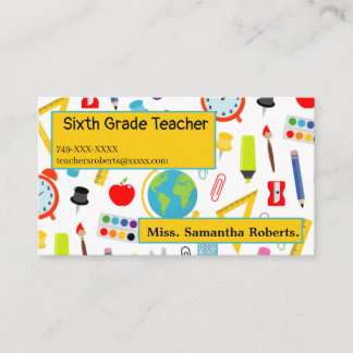 Teacher School Supplies Pattern Business Card