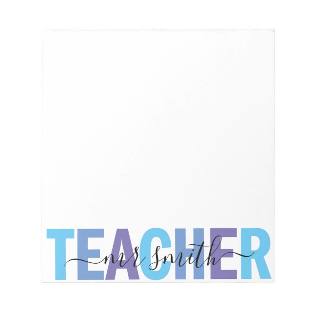 Teacher Script Name Blue and Purple Mens Notepad (Front)