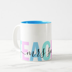 Teacher Script Name Pink Purple Aqua Ombre Colours Two-Tone Coffee Mug