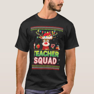 Teacher Squad Christmas Reindeer Santa Hat Student T-Shirt