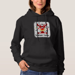Teacher Squad Cute Red Plaid Reindeer Snow Christ Hoodie