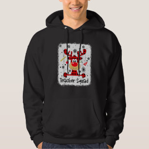 Teacher Squad Cute Red Plaid Reindeer Snow  Christ Hoodie