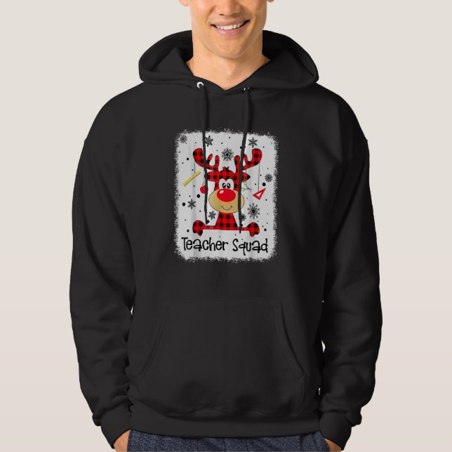 Teacher Squad Cute Red Plaid Reindeer Snow  Christ Hoodie (Front)