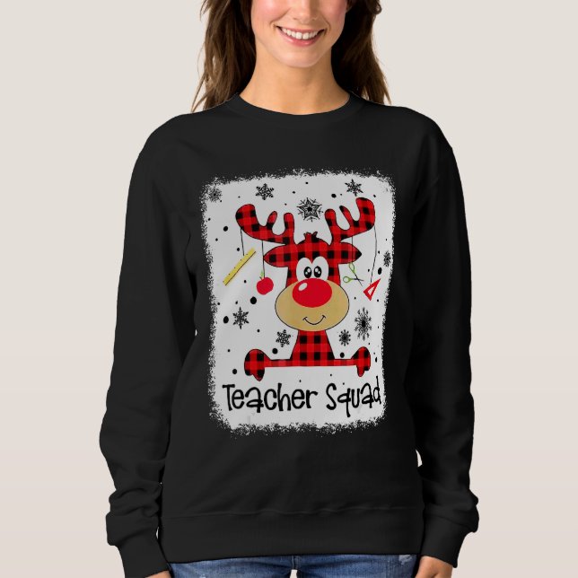 Teacher Squad Cute Red Plaid Reindeer Snow  Christ Sweatshirt (Front)