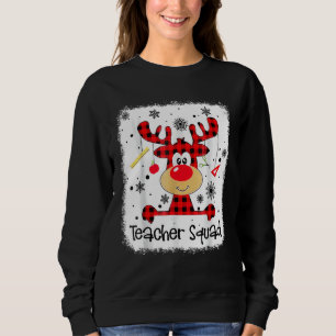 Teacher Squad Cute Red Plaid Reindeer Snow  Christ Sweatshirt