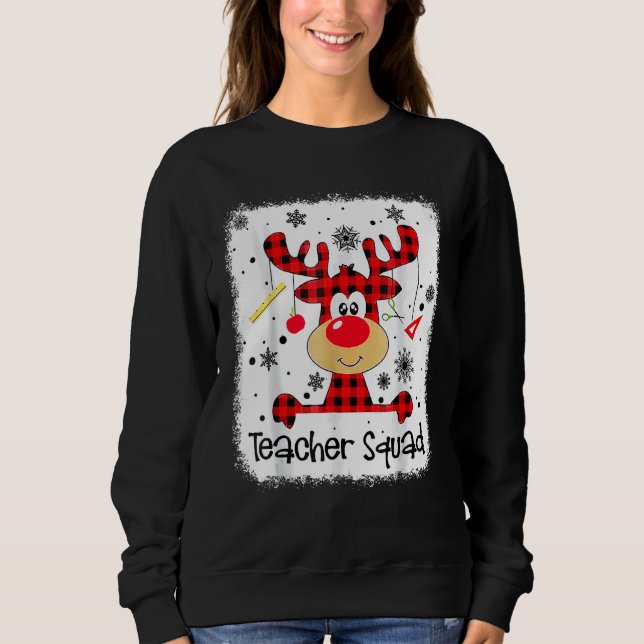Teacher Squad Cute Red Plaid Reindeer Snow  Christ Sweatshirt (Front)