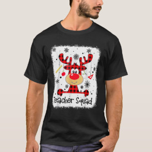 Teacher Squad Cute Red Plaid Reindeer Snow  Christ T-Shirt