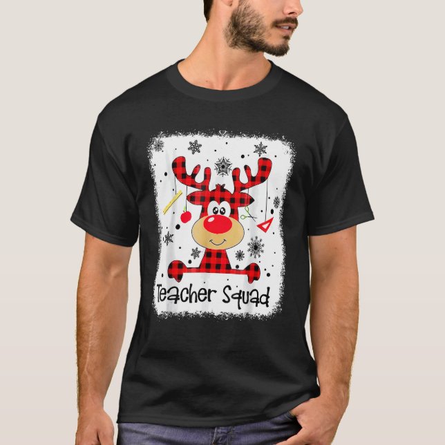 Teacher Squad Cute Red Plaid Reindeer Snow  Christ T-Shirt (Front)