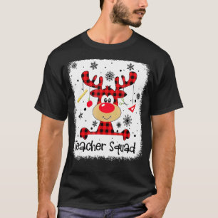 Teacher Squad Cute Red Plaid Reindeer Snow Christ T-Shirt