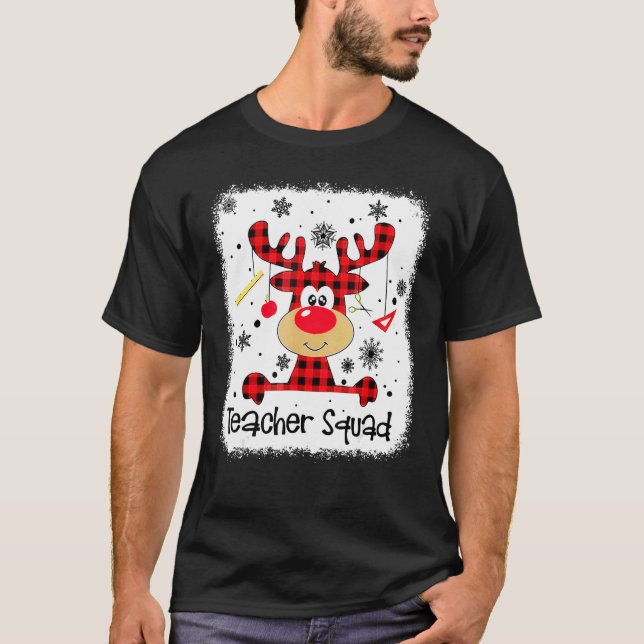 Teacher Squad Cute Red Plaid Reindeer Snow  Christ T-Shirt (Front)