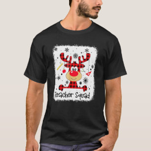 Teacher Squad Cute Red Plaid Reindeer Snow  Christ T-Shirt