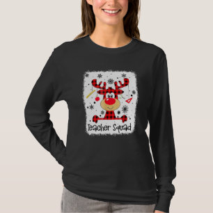 Teacher Squad Cute Red Plaid Reindeer Snow Christ T-Shirt