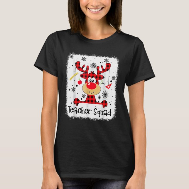 Teacher Squad Cute Red Plaid Reindeer Snow  Christ T-Shirt (Front)
