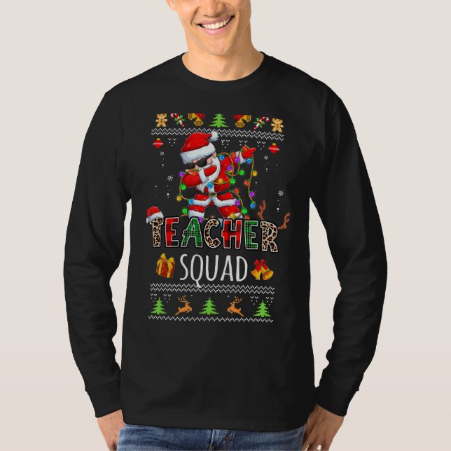 Teacher Squad Dabbing Santa Ugly Sweater Leopard B (Front)