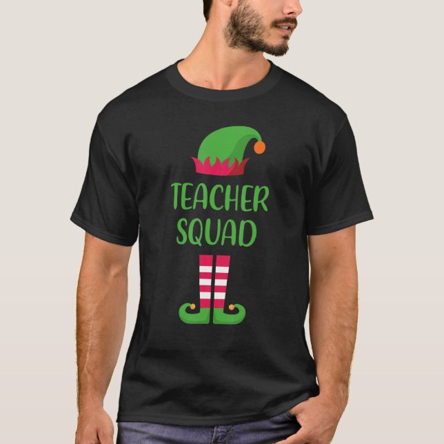 Teacher Squad Elf Family Matching Group Christmas  T-Shirt (Front)