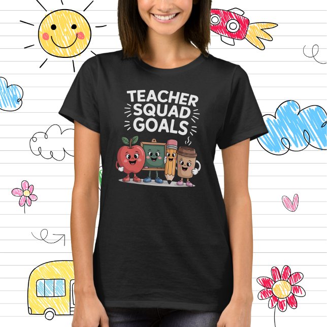 Teacher Squad Goals Cute School Supplies Cartoon T-Shirt (Creator Uploaded)