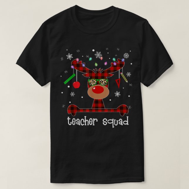 Teacher Squad Plaid  Reindeer Wearing sunglasses X T-Shirt (Design Front)
