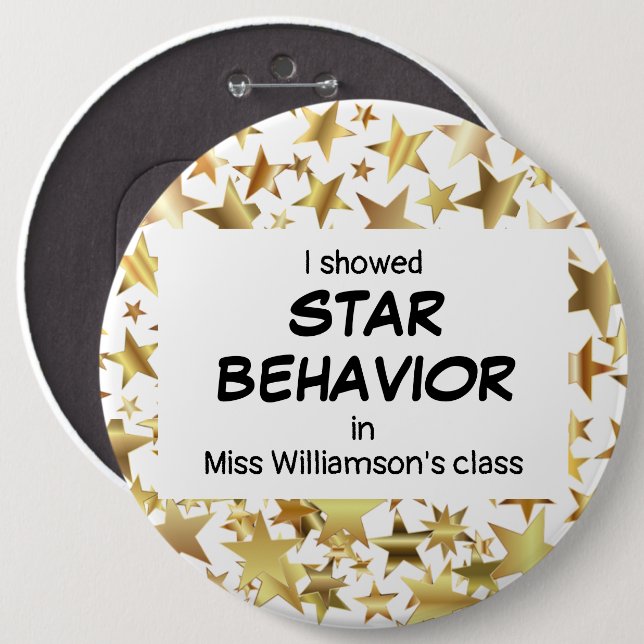 Teacher STAR BEHAVIOR Pupil Award 6 Cm Round Badge (Front & Back)