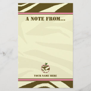 Teacher Stationery - Brown Zebra Print Apple