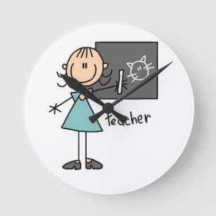 Teacher Stick Figure Round Clock