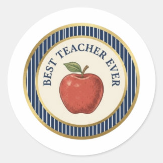 Teacher Sticker - Best Teacher Ever Navy Pinstripe