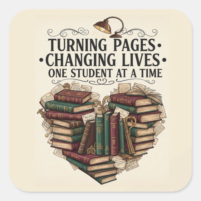Teacher Sticker | Turning Pages Book Heart Quote (Front)