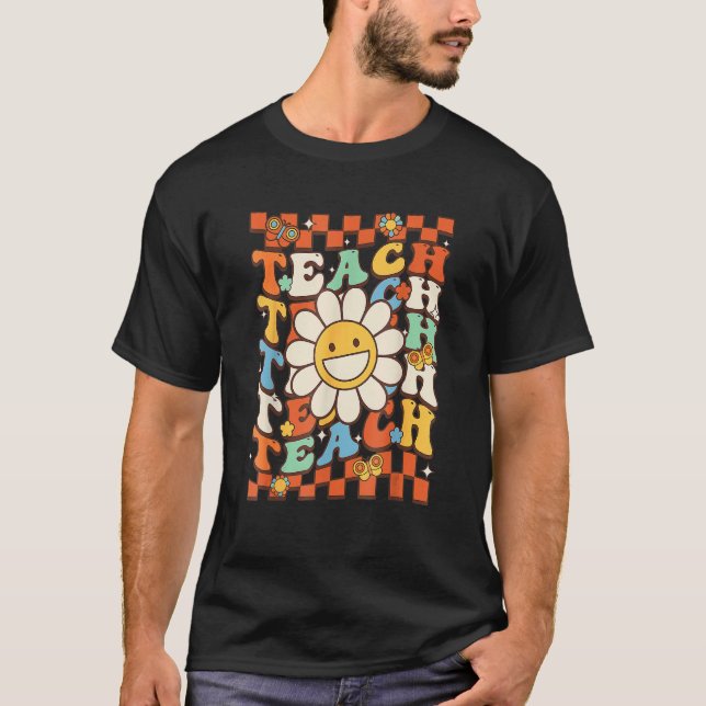 Teacher Student Back To School Cute Flower Groovy T-Shirt (Front)