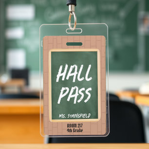 Teacher Student Bathroom Hall Pass Chalkboard ID Badge