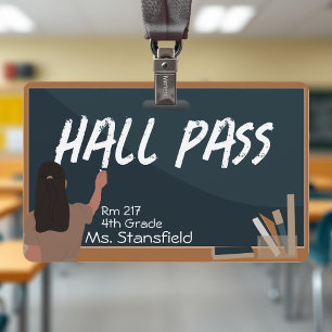 Teacher Student Chalkboard Classroom Hall Pass ID Badge