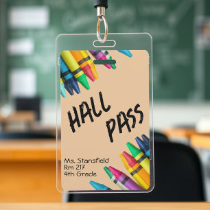 Teacher Student Crayon Class Bathroom Hall Pass ID Badge