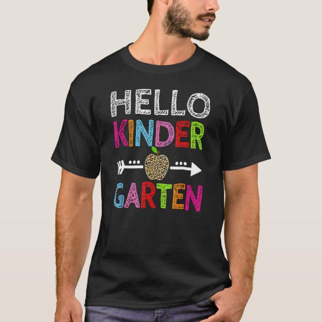 Teacher Student Leopard  Hello Kindergarten T-Shirt (Front)